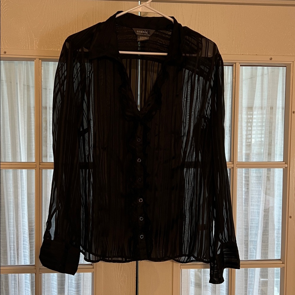 George Black Sheer Button-Up Blouse